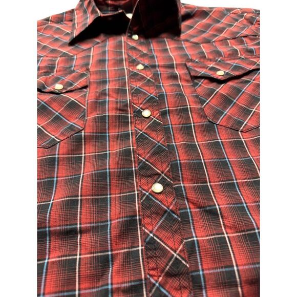 Wrangler Pearl Snap Western Shirt Red/Black Plaid Large - Picture 2 of 5